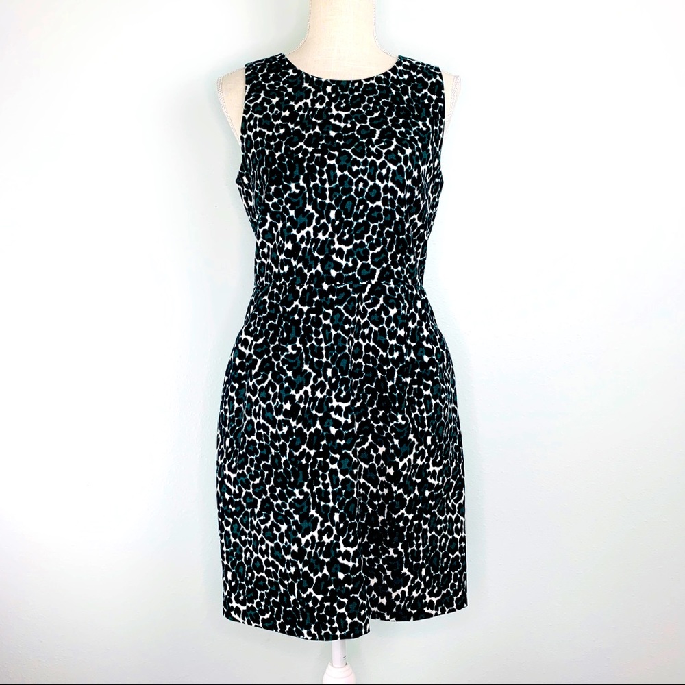 J. Crew Factory Black, Green and White Leopard Print Dress Sz 4